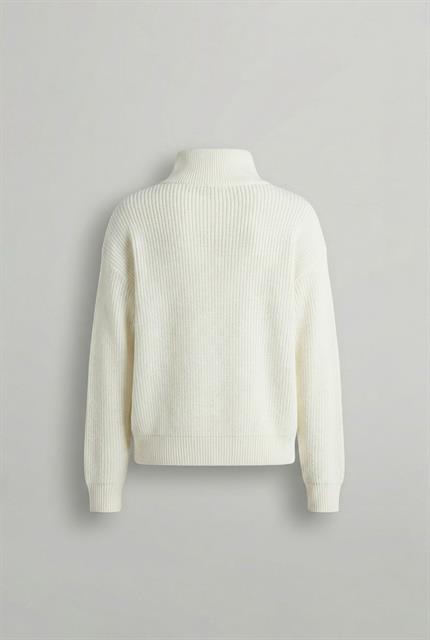 Erkek Yarım Fermuarlı Örme Kazak Ekru