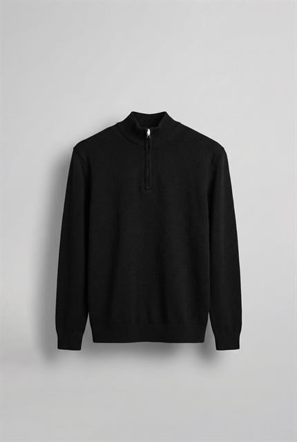 Erkek Yarım Fermuarlı Polo Yaka Kazak Siyah