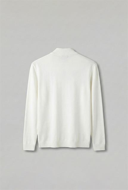 Erkek Yarım Fermuarlı Polo Yaka Kazak Ekru