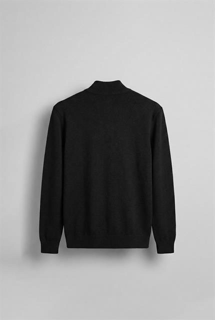 Erkek Yarım Fermuarlı Polo Yaka Kazak Siyah