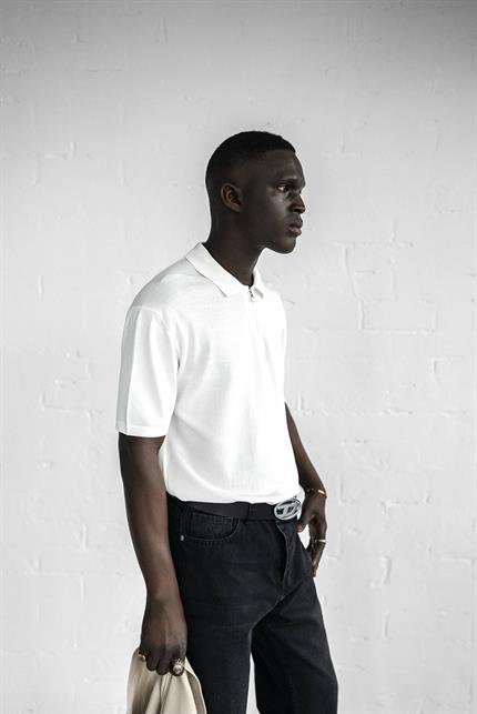 Erkek Yarım Fermuarlı Polo Yaka T-Shirt Beyaz