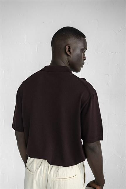 Erkek Yarım Fermuarlı Polo Yaka T-Shirt Kahverengi