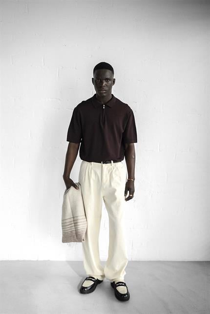 Erkek Yarım Fermuarlı Polo Yaka T-Shirt Kahverengi