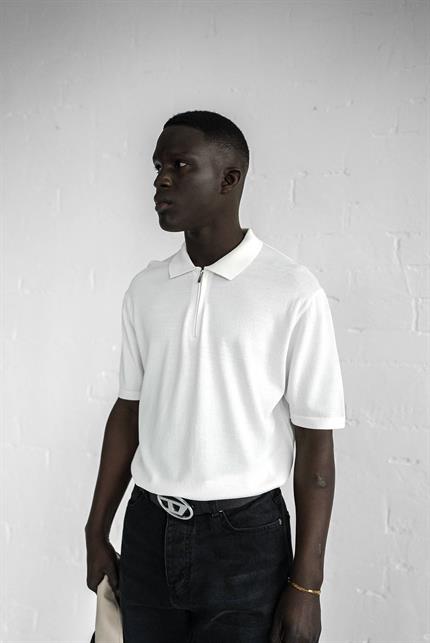 Erkek Yarım Fermuarlı Polo Yaka T-Shirt Beyaz