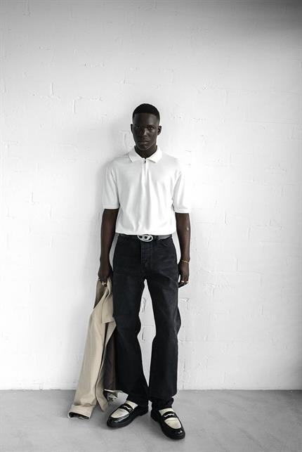 Erkek Yarım Fermuarlı Polo Yaka T-Shirt Beyaz