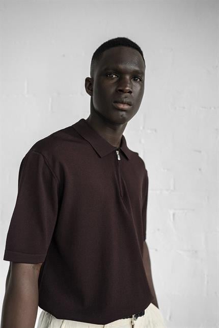 Erkek Yarım Fermuarlı Polo Yaka T-Shirt Kahverengi