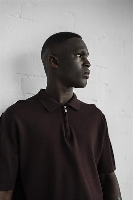 Erkek Yarım Fermuarlı Polo Yaka T-Shirt Kahverengi