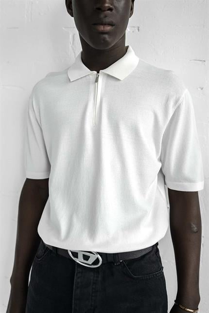 Erkek Yarım Fermuarlı Polo Yaka T-Shirt Beyaz