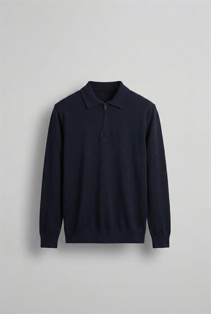 Erkek Yarım Fermuarlı Polo Yaka Triko Kazak Lacivert
