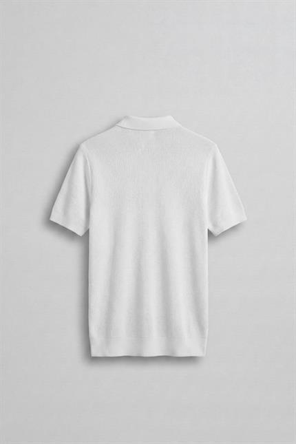 Erkek Yarım Fermuarlı Polo Yaka Triko T-Shirt Beyaz