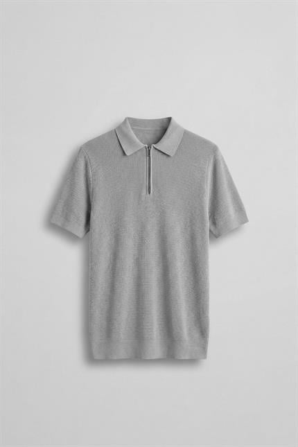 Erkek Yarım Fermuarlı Polo Yaka Triko T-Shirt Gri