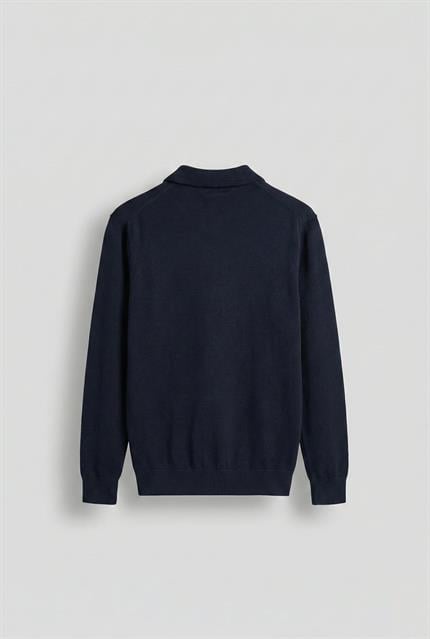 Erkek Yarım Fermuarlı Polo Yaka Triko Kazak Lacivert