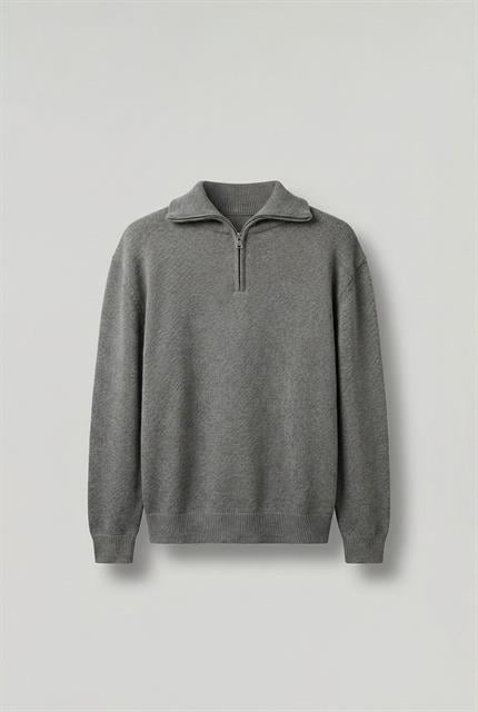 Erkek Yarım Fermuarlı Premium Kumaş Oversize Kazak Füme