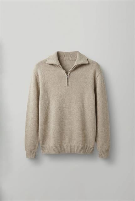 Erkek Yarım Fermuarlı Premium Kumaş Oversize Kazak Bej