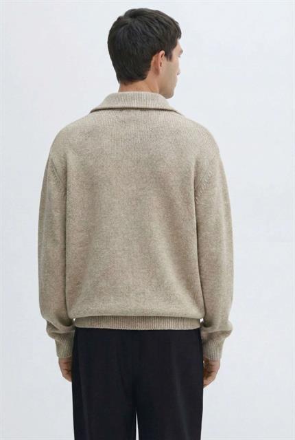 Erkek Yarım Fermuarlı Premium Kumaş Oversize Kazak Bej