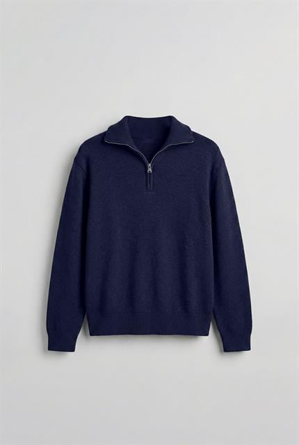 Erkek Yarım Fermuarlı Premium Kumaş Oversize Kazak Lacivert