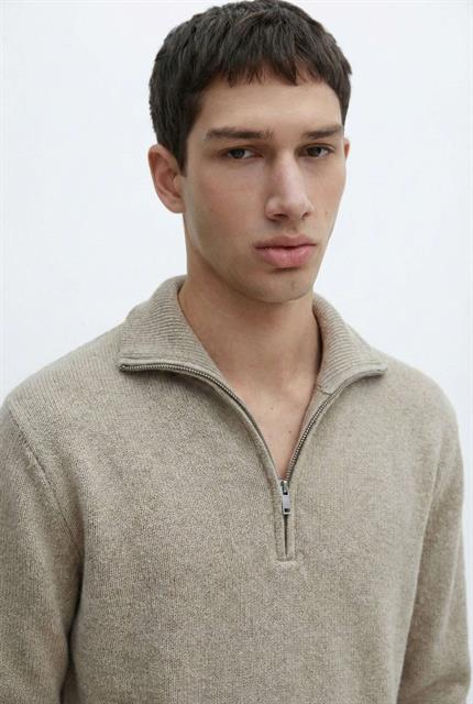 Erkek Yarım Fermuarlı Premium Kumaş Oversize Kazak Bej