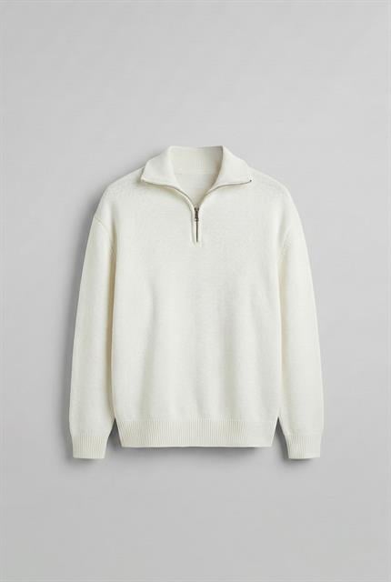 Erkek Yarım Fermuarlı Premium Kumaş Oversize Kazak Ekru