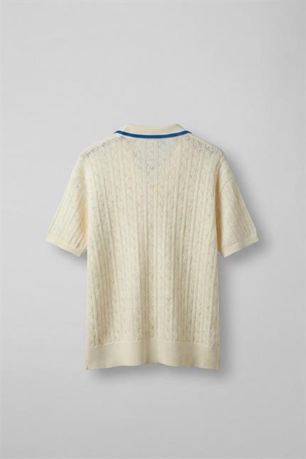 Erkek Yarım Pat V Yaka Desenli Triko T-Shirt Krem Mavi