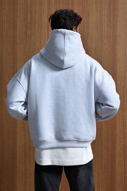 Erkek Yazı Baskılı Gramajlı Urban Hoodie Gri