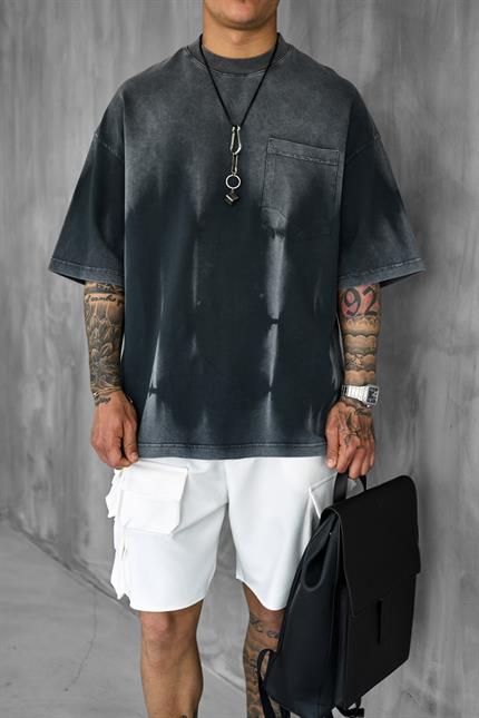 Erkek Yıkama Efektli Oversize T-Shirt Siyah