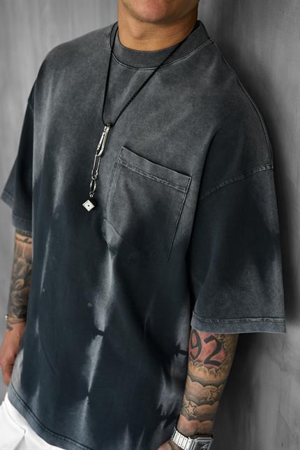 Erkek Yıkama Efektli Oversize T-Shirt Siyah
