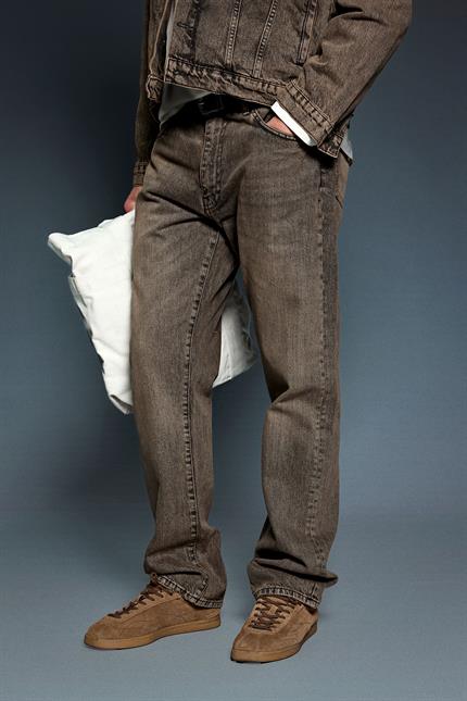 Erkek Yıkamalı Baggy Fit Jean Pantolon Kahverengi