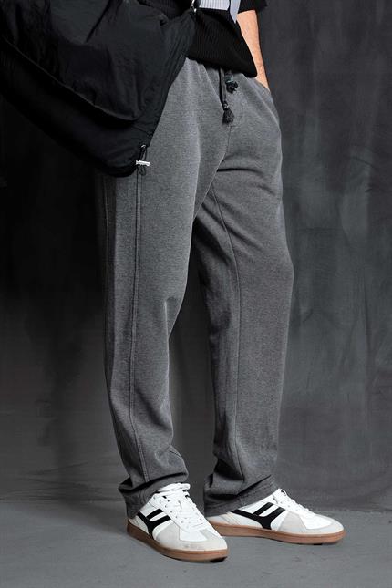 Erkek Yıkamalı Beli Lastikli Regular Fit Eşofman Koyu Gri