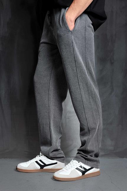 Erkek Yıkamalı Beli Lastikli Regular Fit Eşofman Koyu Gri