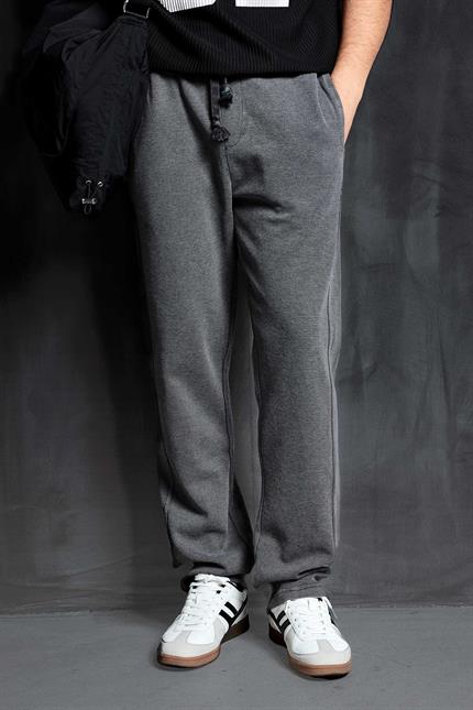 Erkek Yıkamalı Beli Lastikli Regular Fit Eşofman Koyu Gri