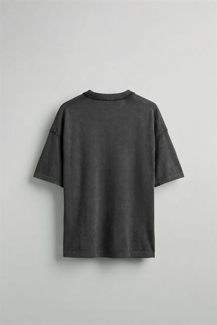 Erkek Yıkamalı Dikiş Detaylı Oversize T-Shirt Siyah