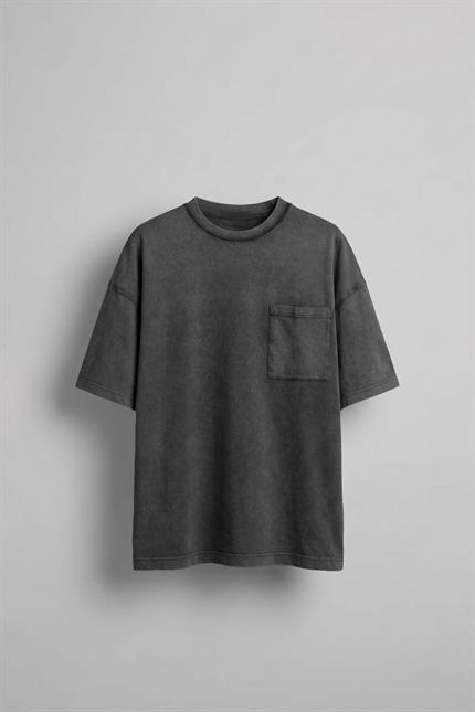 Erkek Yıkamalı Dikiş Detaylı Oversize T-Shirt Siyah
