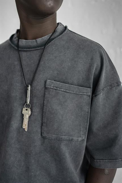 Erkek Yıkamalı Dikiş Detaylı Oversize T-Shirt Siyah