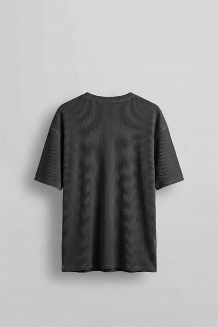 Erkek Yıkamalı Fitilli Oversize T-Shirt Siyah