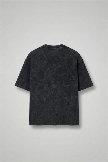 Erkek Yıkamalı İşlemeli Oversize Baskılı Premium T-Shirt Siyah
