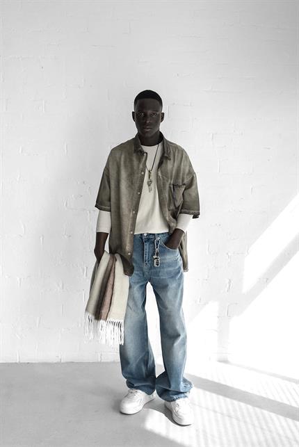 Erkek Yıkamalı Kısa Kollu Oversize Tensel Gömlek Kahverengi