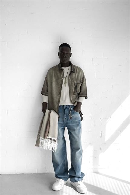 Erkek Yıkamalı Kısa Kollu Oversize Tensel Gömlek Kahverengi