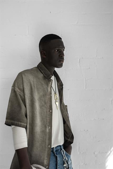 Erkek Yıkamalı Kısa Kollu Oversize Tensel Gömlek Kahverengi