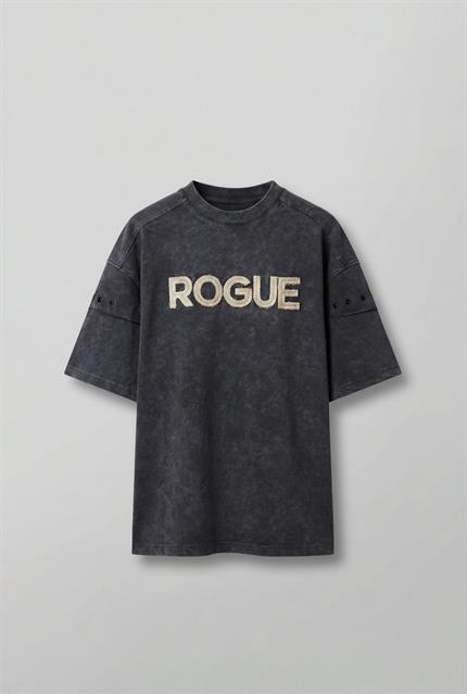 Erkek Yıkamalı Nakışlı Oversize T-Shirt Siyah