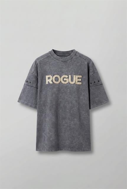 Erkek Yıkamalı Nakışlı Oversize T-Shirt Füme