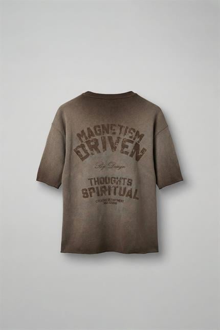 Erkek Yıkamalı Örme Premium Oversize T-Shirt Kahve