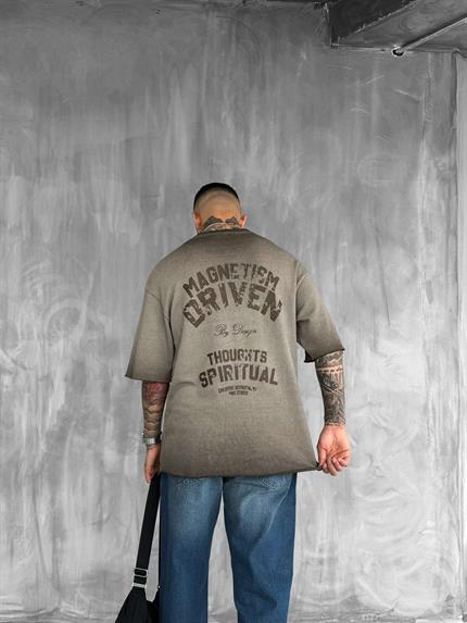Erkek Yıkamalı Örme Premium Oversize T-Shirt Kahve