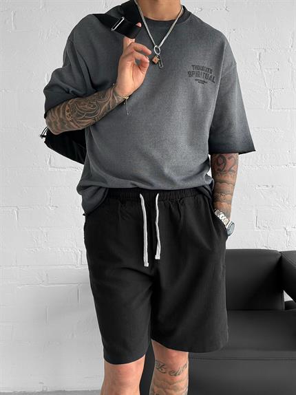Erkek Yıkamalı Oversize T-Shirt Siyah