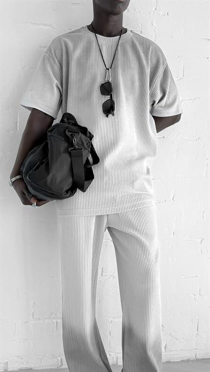 Erkek Fitilli Yıkamalı Renk Geçişli Oversize T-Shirt Gri Siyah