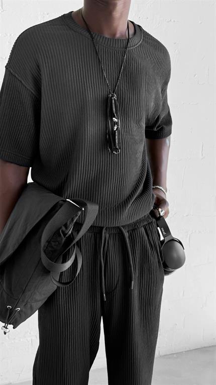 Erkek Fitilli Yıkamalı Renk Geçişli Oversize T-Shirt Siyah Beyaz