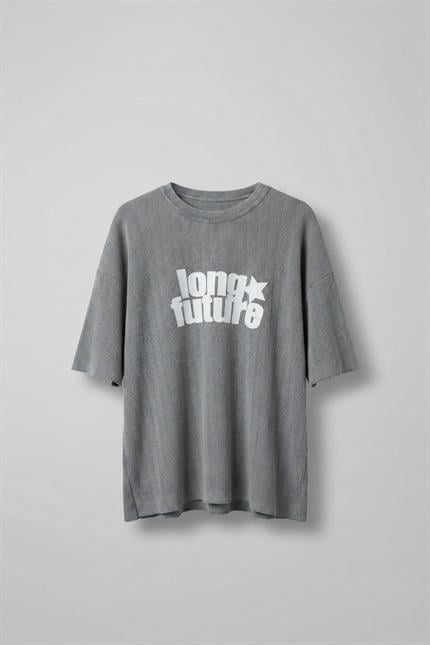 Erkek Yıkamalı Ribana Kumaş Oversize T-Shirt Gri