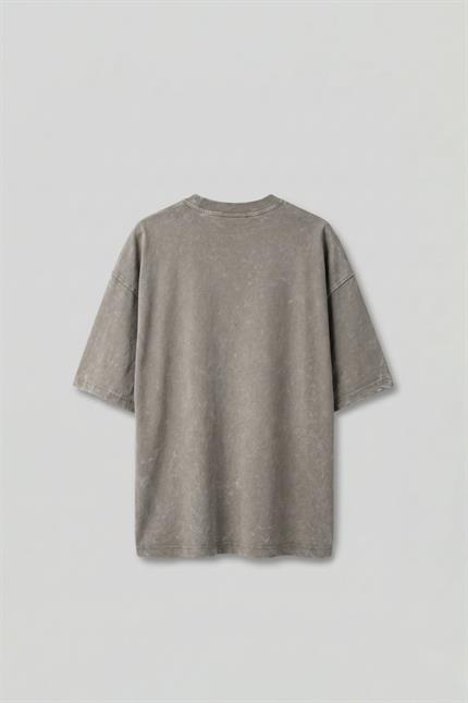 Erkek Yıkamalı Yumuşak Dokulu Oversize T-Shirt Açık Bej