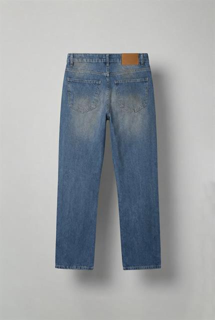 Erkek Yırtık Soluk Efektli Baggy Fit Jean Mavi