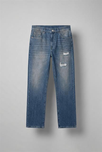 Erkek Yırtık Soluk Efektli Baggy Fit Jean Mavi