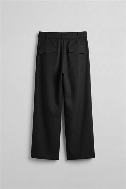 Erkek Yüksek Bel Kuşaklı Pamuklu Baggy Pantolon Siyah